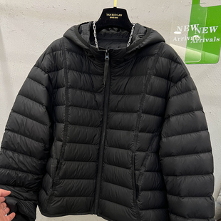 欧货高端连帽黑色90白鹅绒服外套女冬休闲宽松保暖排骨羽绒服短款