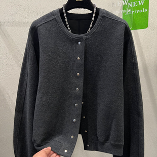 欧货高端纯色单排扣蝙蝠袖棒球服外套女秋季新款洋气宽松夹克上衣