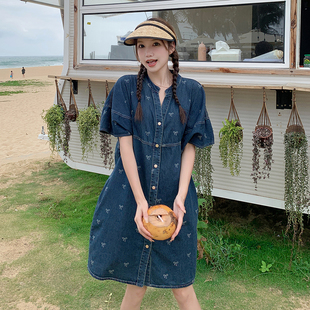 连衣裙女夏小个子俏皮甜美减龄少女感约会小短裙 欧若风牛仔衬衫