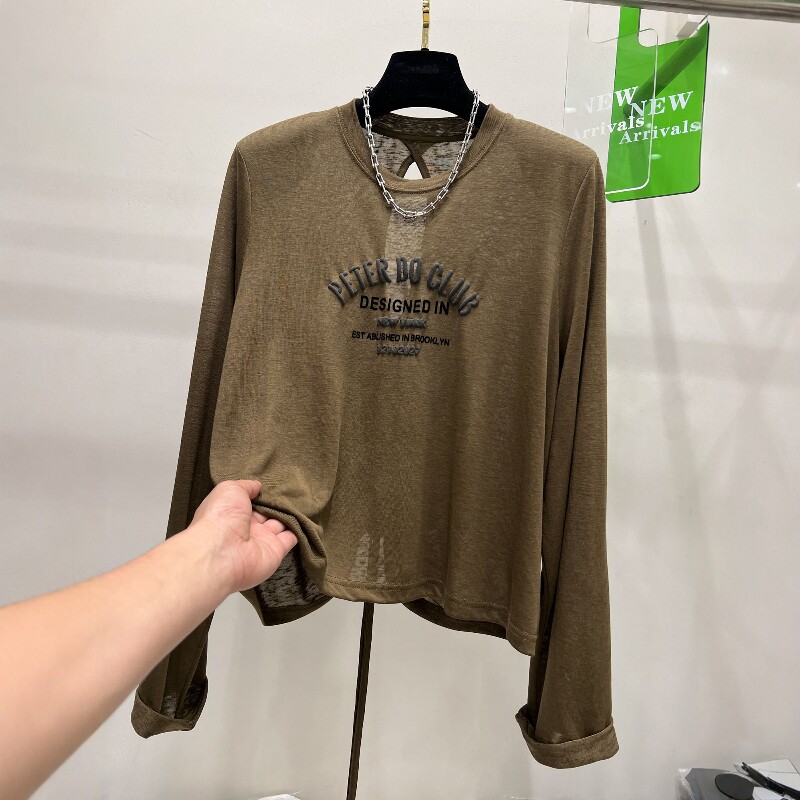 字母印花露背设计长袖防晒T恤图片