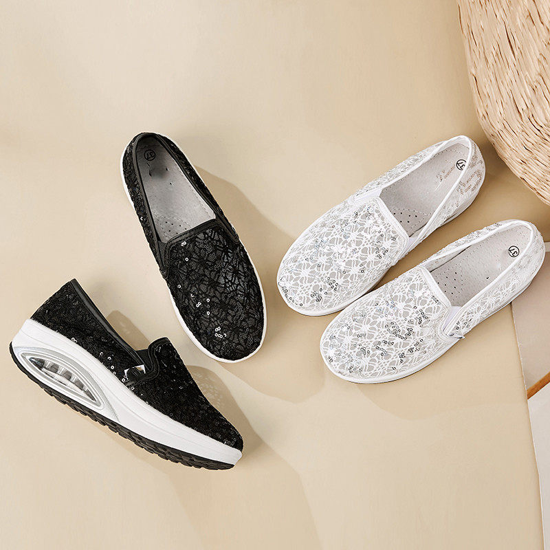 老北京布鞋韩版亮片网纱鞋休闲透气女鞋一脚蹬懒人鞋单鞋摇摇鞋女