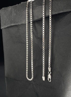 不拘925纯银盒子链镀白金男生项链锁骨链简约百搭时尚素链无吊坠