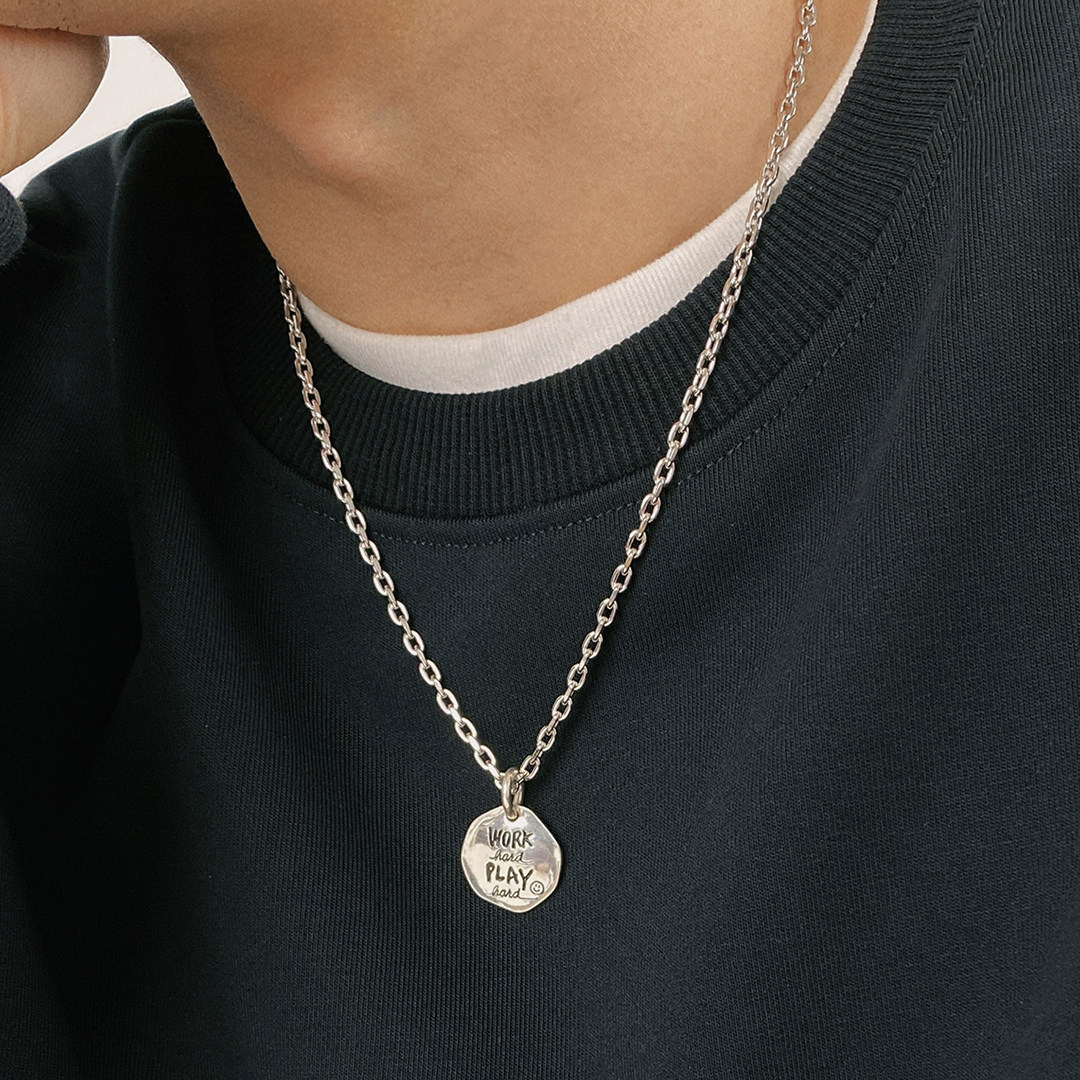 不拘925纯银镀白金直切十字链项链男士简约百搭锁骨链挂戒指吊坠