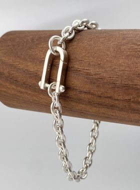 不拘S925纯银马蹄扣链条女款手链简约大方
