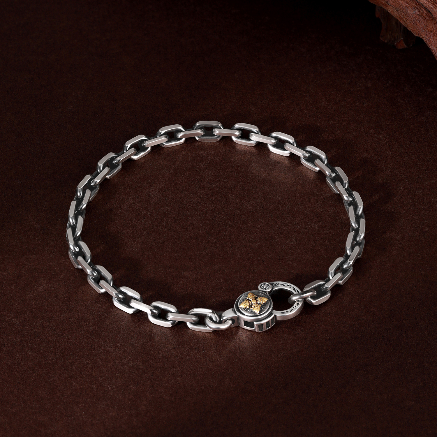 925纯银5mm太角链金刚杵扣子复古潮男手链个性作旧