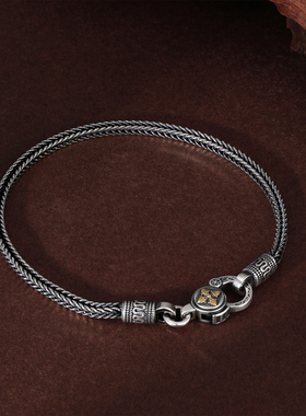 不拘925纯银复古藏韵金刚杵扣子编织结绳男手链小众个性银饰