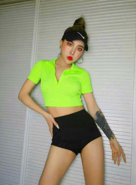 欧美团体嘻哈街舞荧光绿演出服