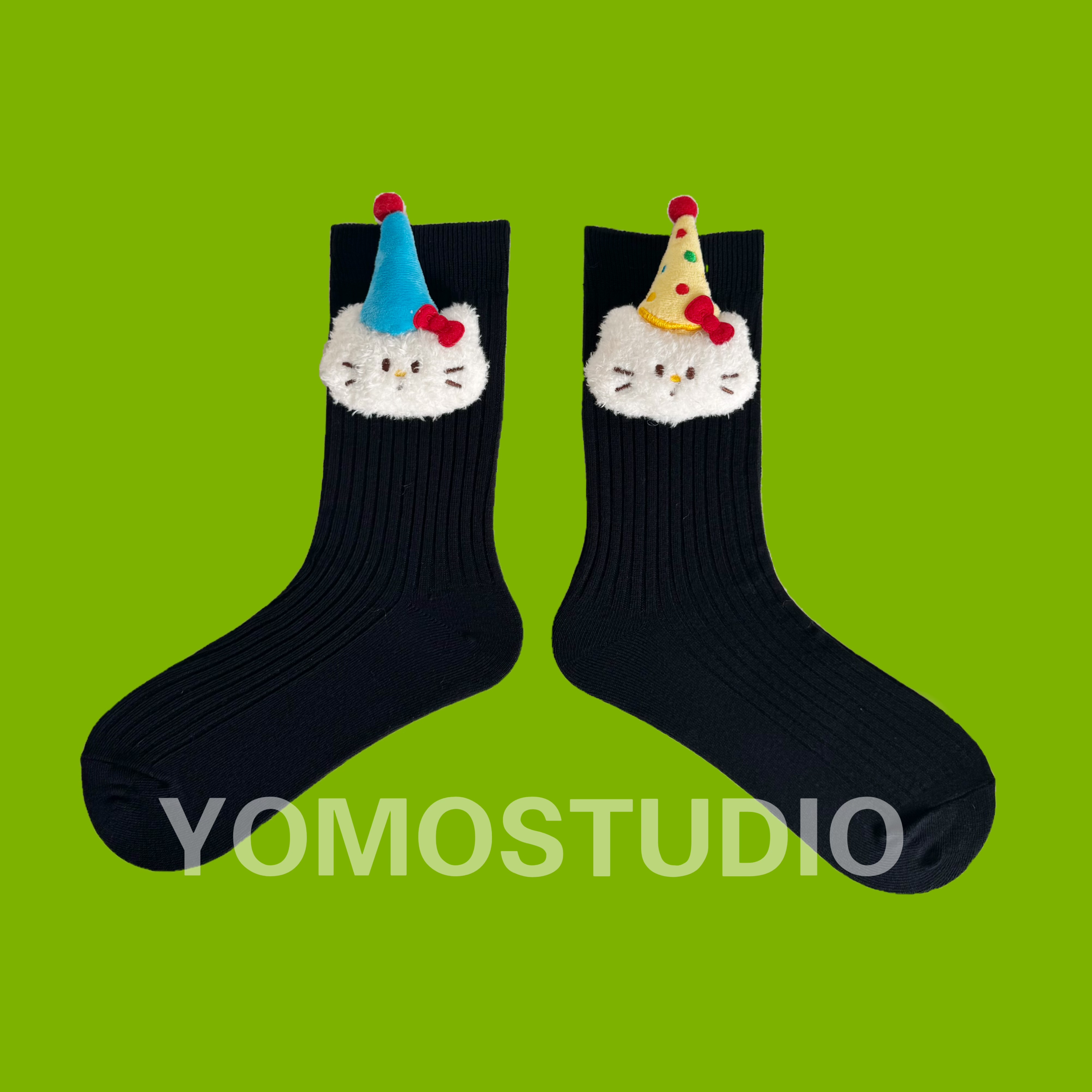 YOMOSTUDIO/原创新款可爱猫咪搞怪卡通立体狗狗玩偶中筒袜亲子袜