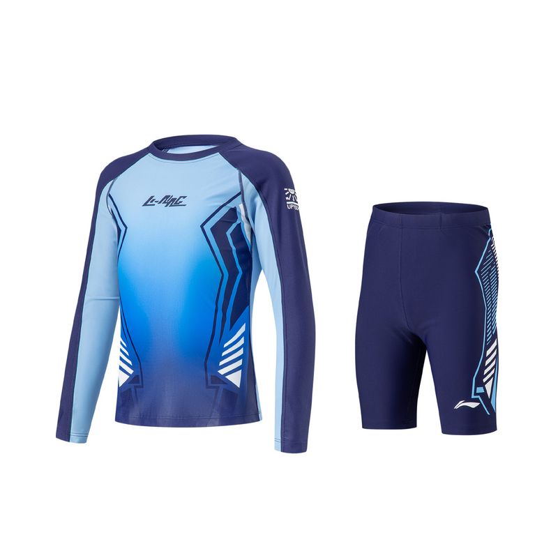 李宁男大童游泳系列紧身型经典圆领防晒分身泳衣YSLU003-B品