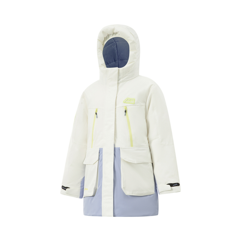 李宁女大童户外系列冬季防风保暖中长款连帽羽绒服YYMU052-B品