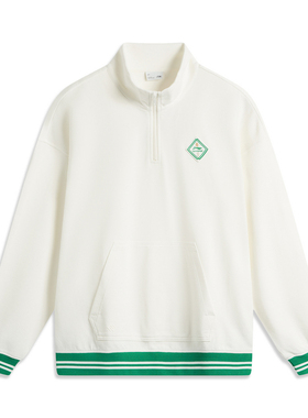 李宁卫衣秋男运动潮流系列时尚简约宽松套头立领卫衣AWDU649-B品