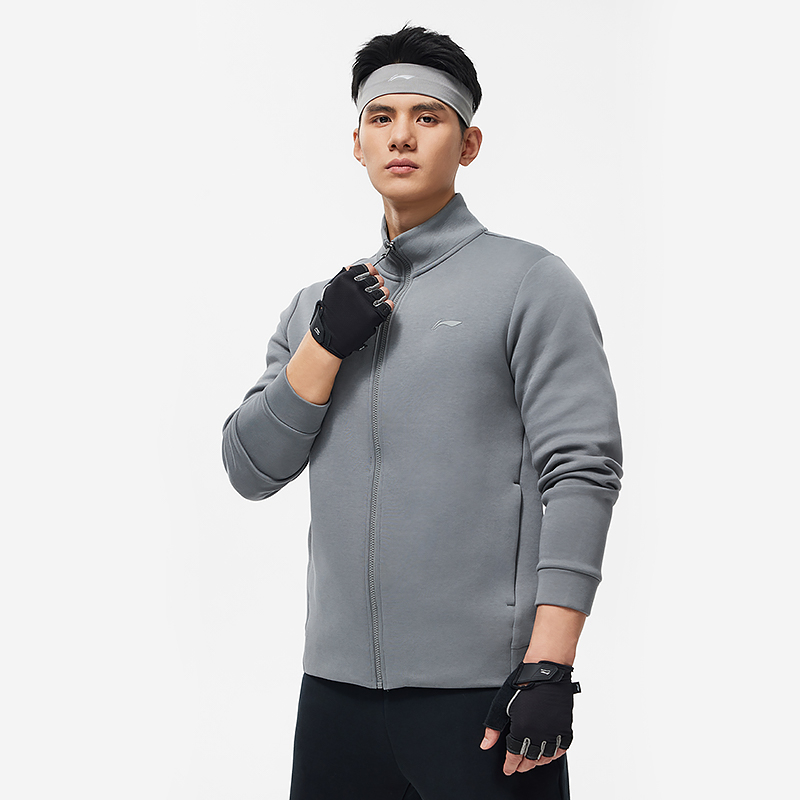 李宁健身系列男子开衫春秋面料透气运动无帽卫衣AWDU125-3-B品