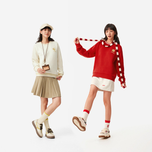 李宁日进斗金卫衣女士2025新年红色上衣针织长袖 运动服AWDV182