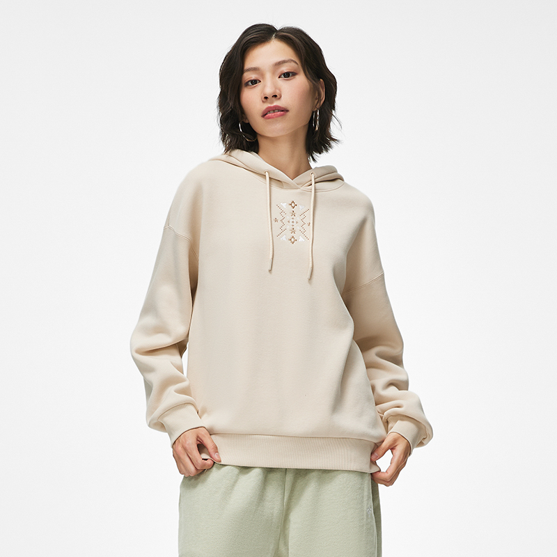 加绒保暖宽松套头卫衣女李宁