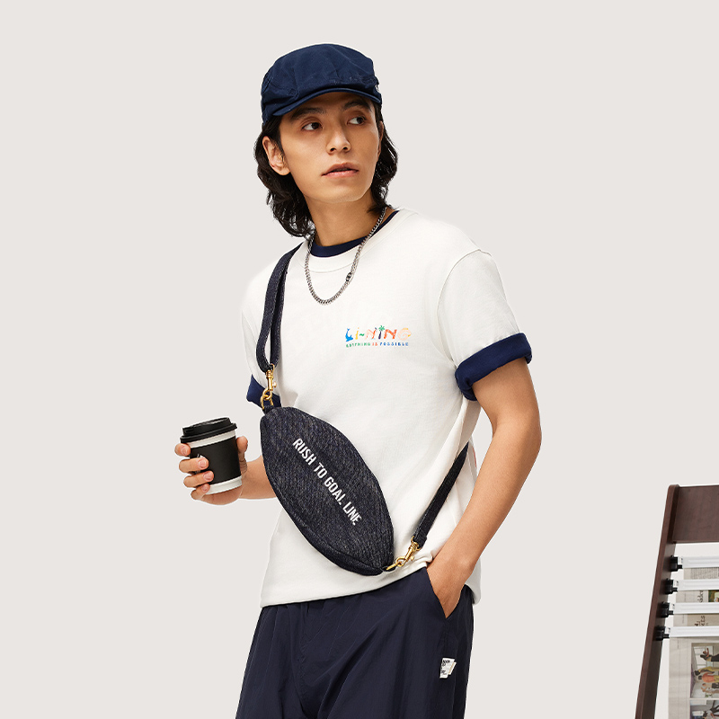 李宁夏季新品男子运动潮流棉质亲肤舒适透气短袖T恤衫AHSU307-B品