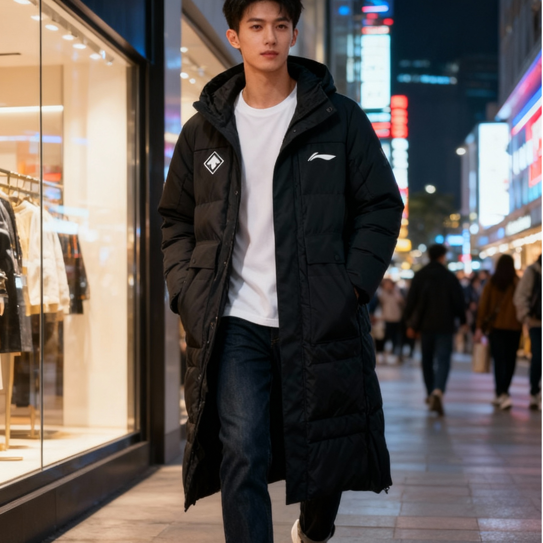 李宁国家队系列羽绒服男冬季加厚防寒长款羽绒服外套AYMU687-B