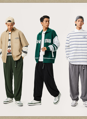 2024秋李宁LINING运动男子平口宽松休闲长裤AKXU525-B-B品