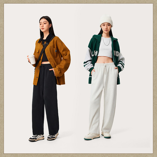 李宁运动潮流系列女子柔软舒适百搭针织直筒宽松卫裤AKLU326-B品