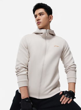 李宁健身系列男子常规型休闲透气运动开衫连帽卫衣AWDU127-2-B品