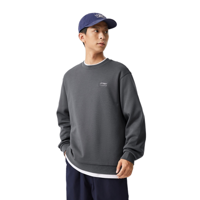 李宁运动时尚系列男女同款加绒保暖宽松圆领套头卫衣AWDUA53