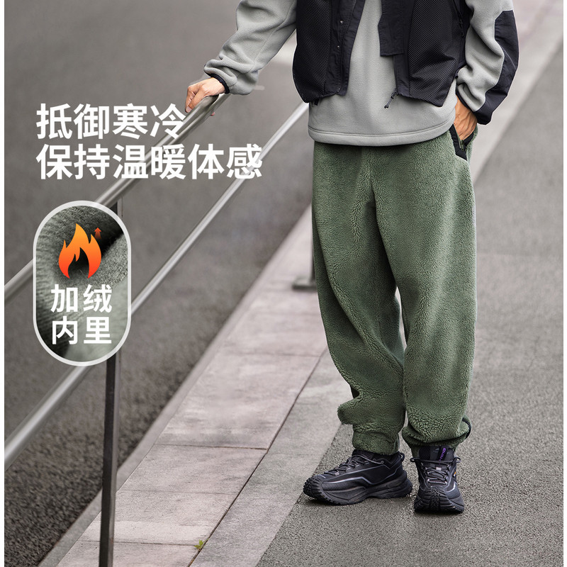 李宁CF溯男子潮流拼接加绒保暖宽松户外运动束脚长裤AKLU901-B品