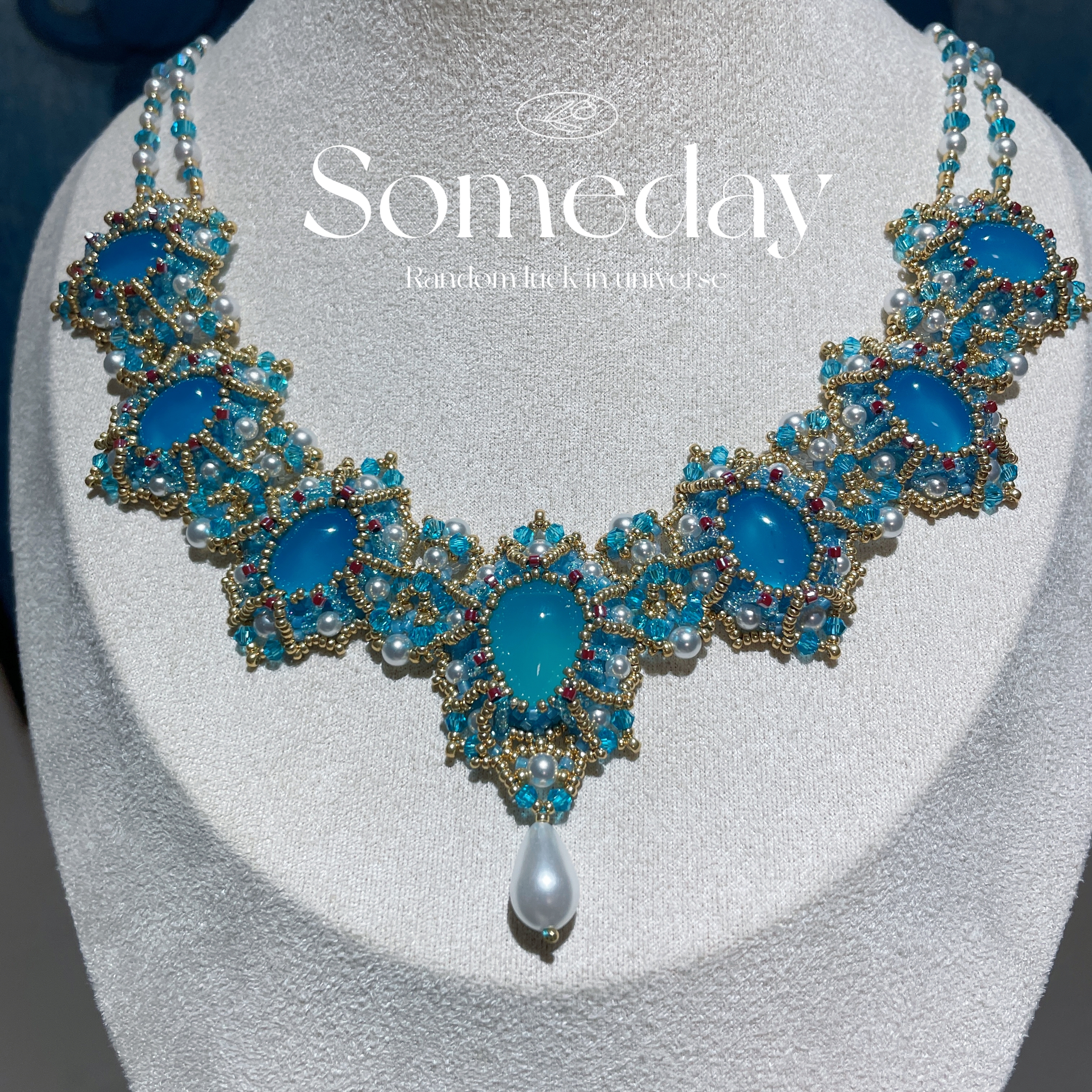 卢浮宫蓝玉项链材料包手工串珠古风汉服送女友闺蜜礼物保色可定制