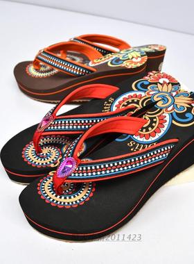 2016新款越南女士平仙中高跟鞋牛筋底防滑耐磨休闲人字拖鞋高跟鞋