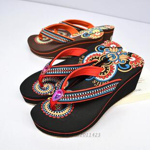 2016新款越南女士平仙中高跟鞋牛筋底防滑耐磨休闲人字拖鞋高跟鞋