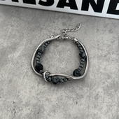 黑胆石缠绕串珠手链男女轻奢小众高级感情侣款 手饰雪花石饰品潮品