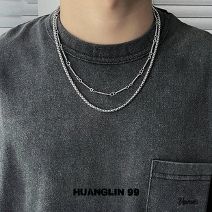 余文乐同款双层叠戴项链男个性复古小众设计竹节拼接锁骨链颈链潮