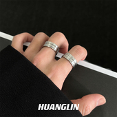 钛钢不掉色男生戒指磨砂冷淡风嘻哈小众设计感情侣款 女指环食指戒