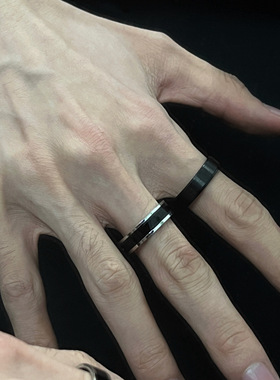 冷谈风钛钢指环男小众设计个性简约不锈钢男士黑色皇冠箭戒指套装