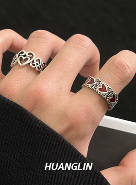 复古做旧爱心戒指男女中性冷淡风