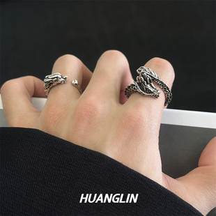 复古龙形戒指男潮ins开口可调节高级感食指个性男单身戒子不掉色