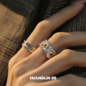 权志龙同款 雏菊开口戒指女嘻哈hiphop街头潮人暗黑系指环男高级感