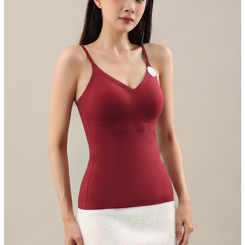 秋冬长款粉底液保暖背心内衣女带胸罩一体式磨毛无痕固定杯打底衣