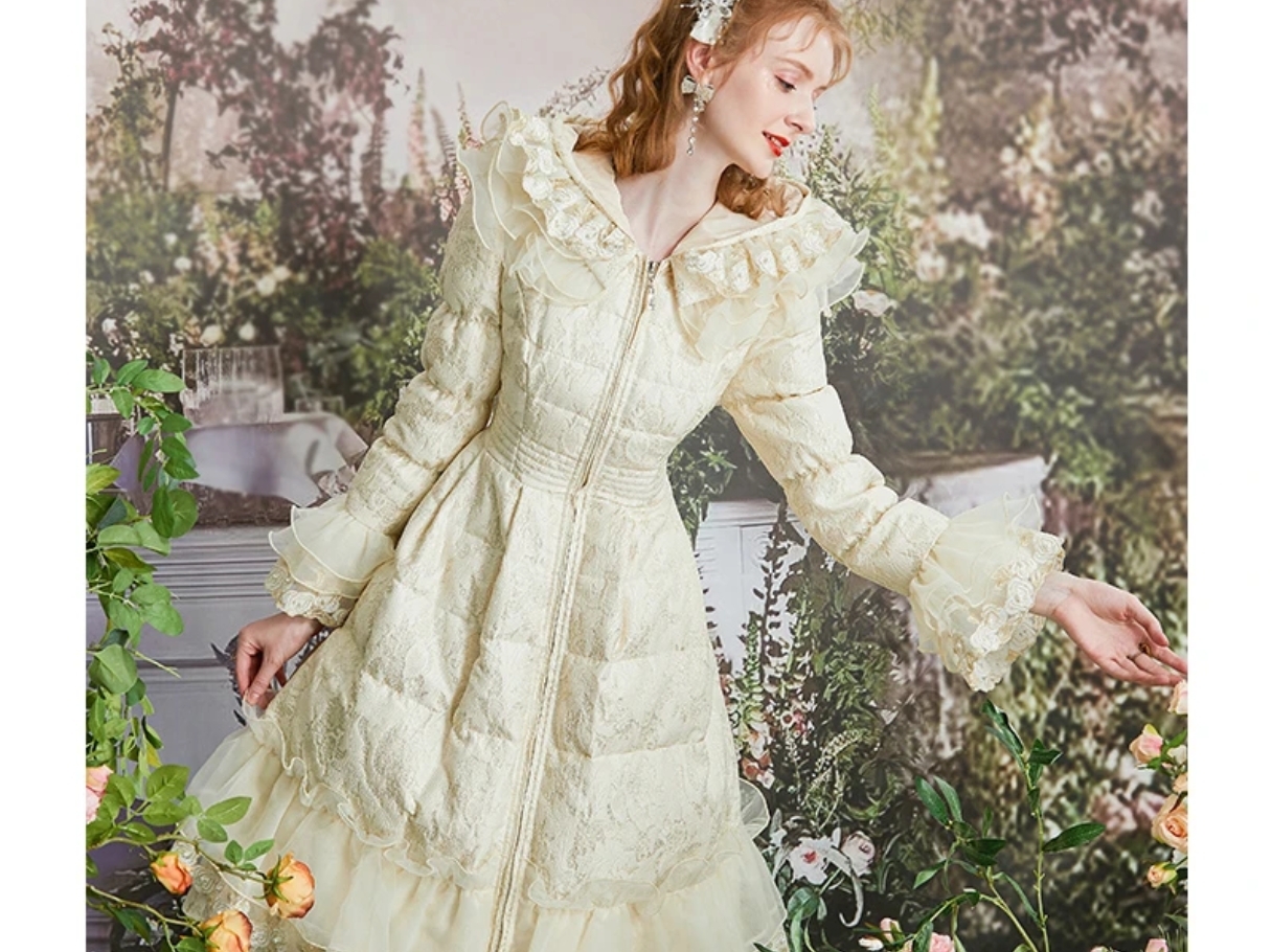 2025冬季新款公主白鸭绒米色羽绒服女复古外套中长款过膝