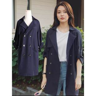 现货白鹿同款高级感经典蓝色风衣女新款小个子时尚中长款风衣外套