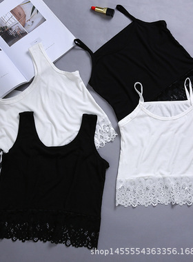 蕾丝吊带背心女夏季百搭打底上衣女性感外穿短款吊带衫内搭黑白色