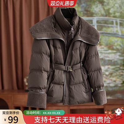 羽绒服女士春季新款大翻领收腰显瘦气质短款小个子羽绒服