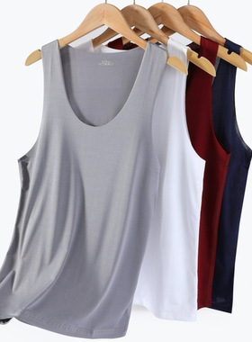 2025新款男士背心冰丝无痕圆领白色夏季紧身V领宽肩运动无袖背心