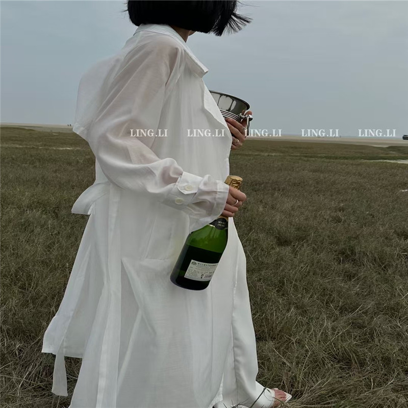 白色防晒衣外套女 夏季新款西装领外穿中长款时尚透气天丝防晒服