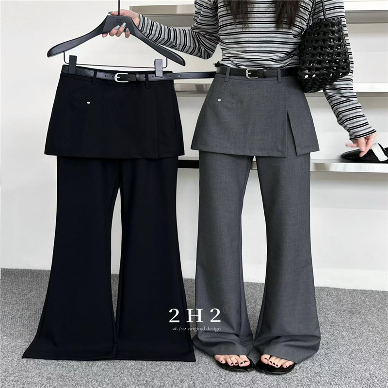 2H2高腰屁帘显瘦休闲微喇长裤女