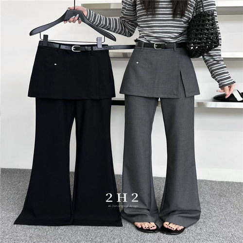 2H2高腰屁帘显瘦休闲微喇长裤女