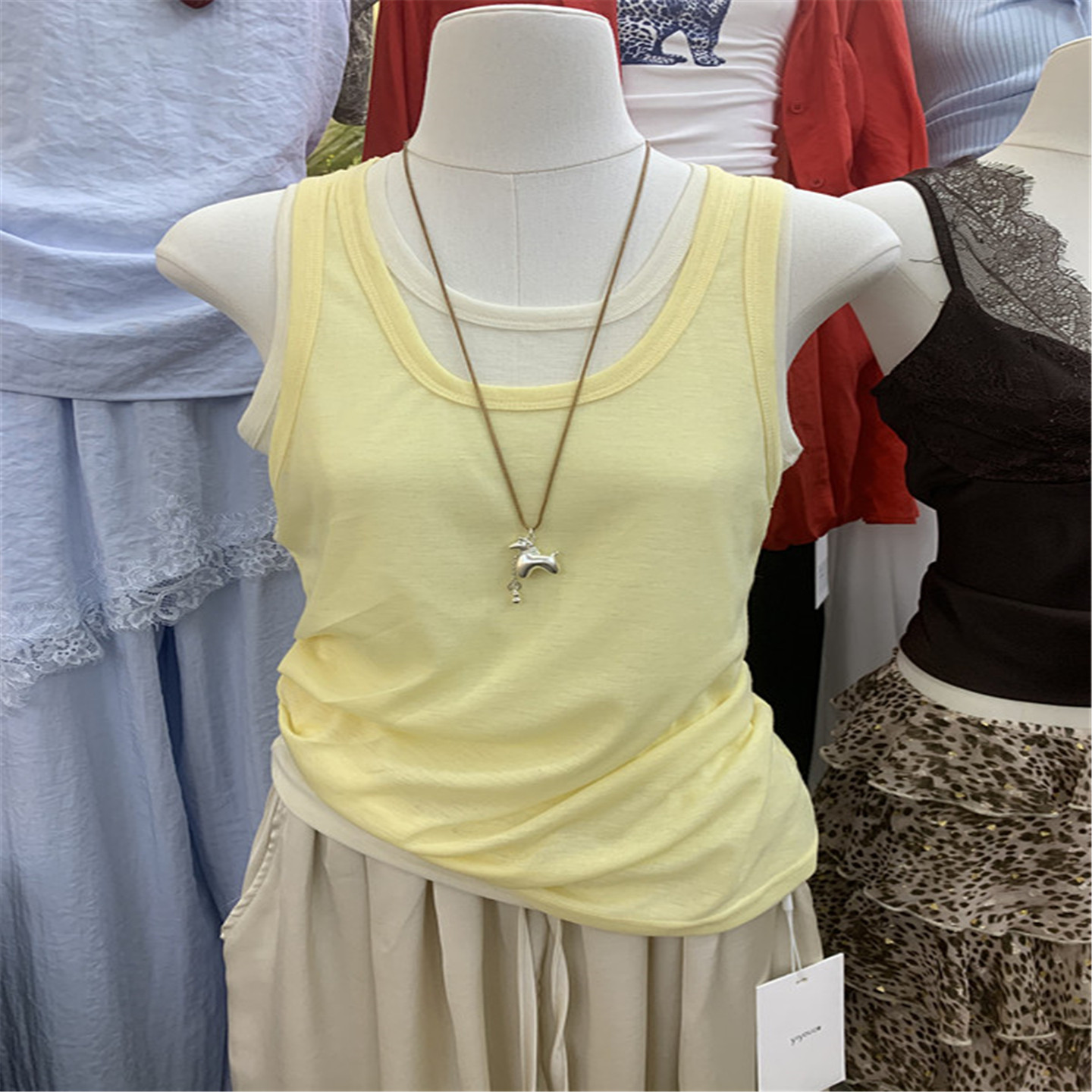 YIYOU 巨好穿撞色吊带背心女外穿内搭 夏季修身显瘦无袖叠穿上衣