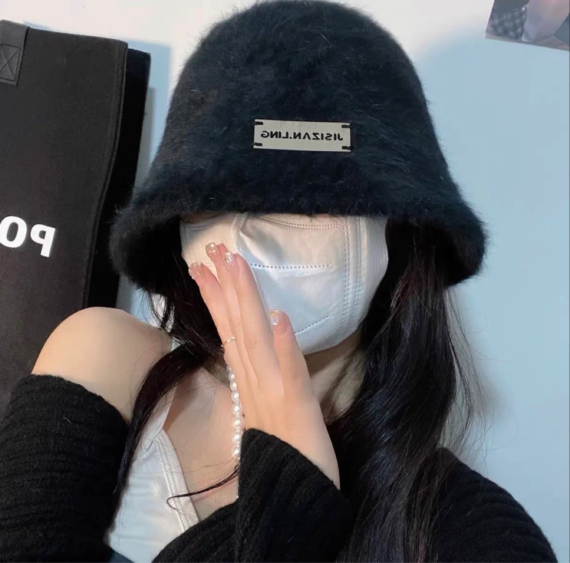 兔毛帽子女冬白色渔夫帽显脸小秋冬季百搭潮网红毛茸茸保暖水桶帽