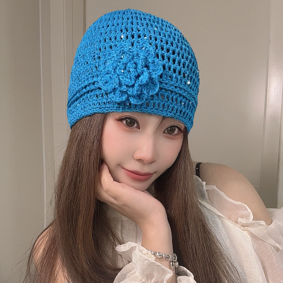 镂空针织毛线帽女夏季薄款显脸小