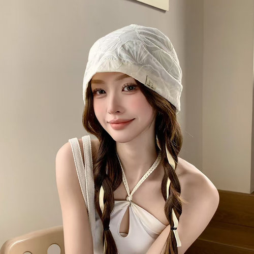 春季薄款透气包头帽子女韩版系带