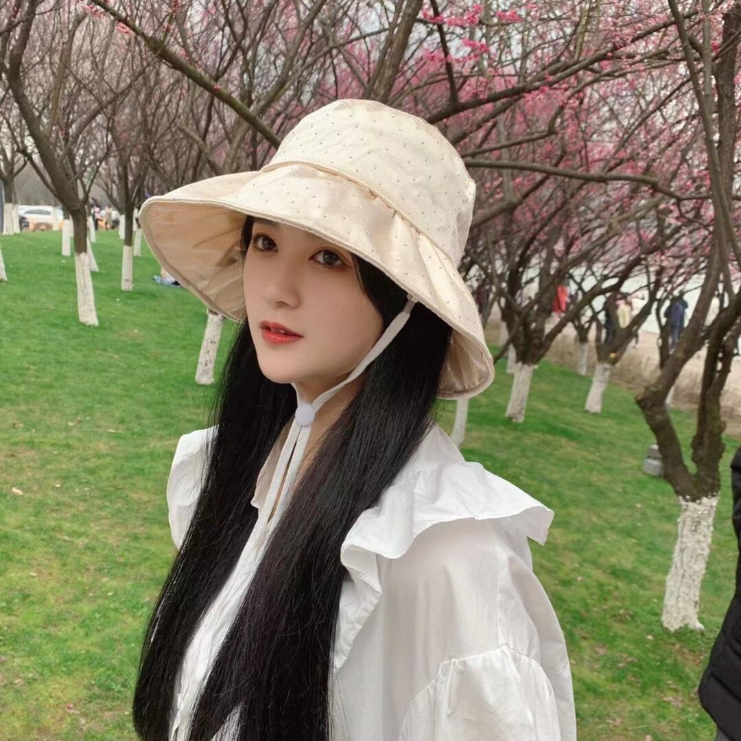 大帽檐遮阳帽休闲帽太阳帽防晒带防风绳帽子百搭时尚款女生帽子女
