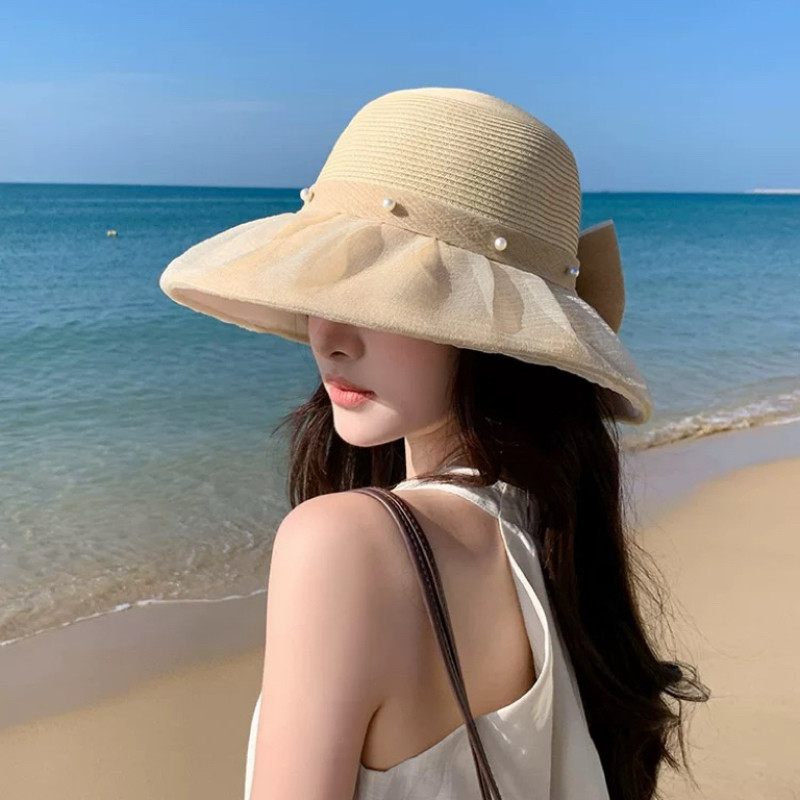 新款布草拼接草帽女春夏防紫外线